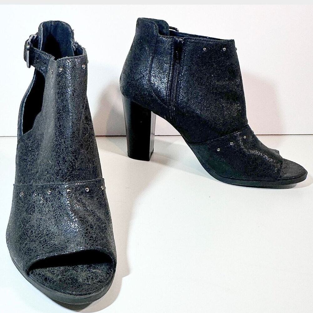 Studded Ankle Boots Sz 9‎ Simply Vera Faux Leather Peep-Toe Goth Boho Moto Style